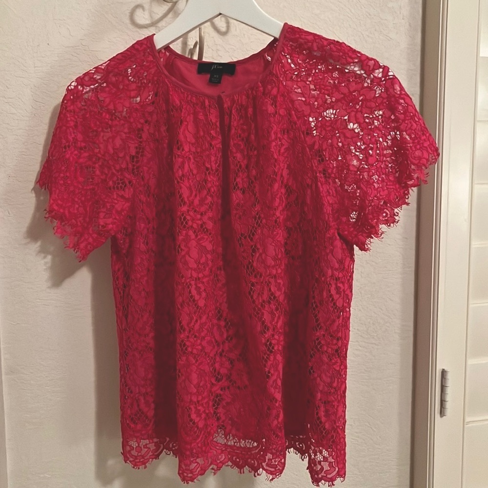 J Crew pink lace, lined XS top.